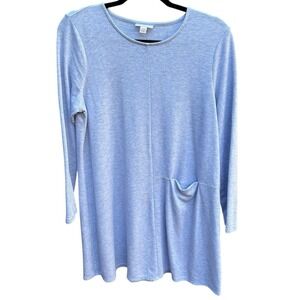 J. Jill Pure Jill Luxe Tencel Tunic Dress Blue Pocket Long Sleeve M Petite Soft